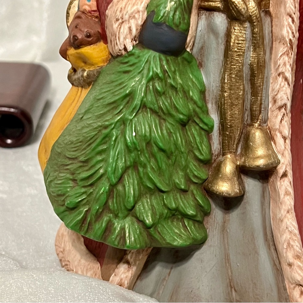 Vintage Ceramic Beautiful Hand Painted Old World Santa Claus w/Deer Signed/Dated - Picture 9 of 13